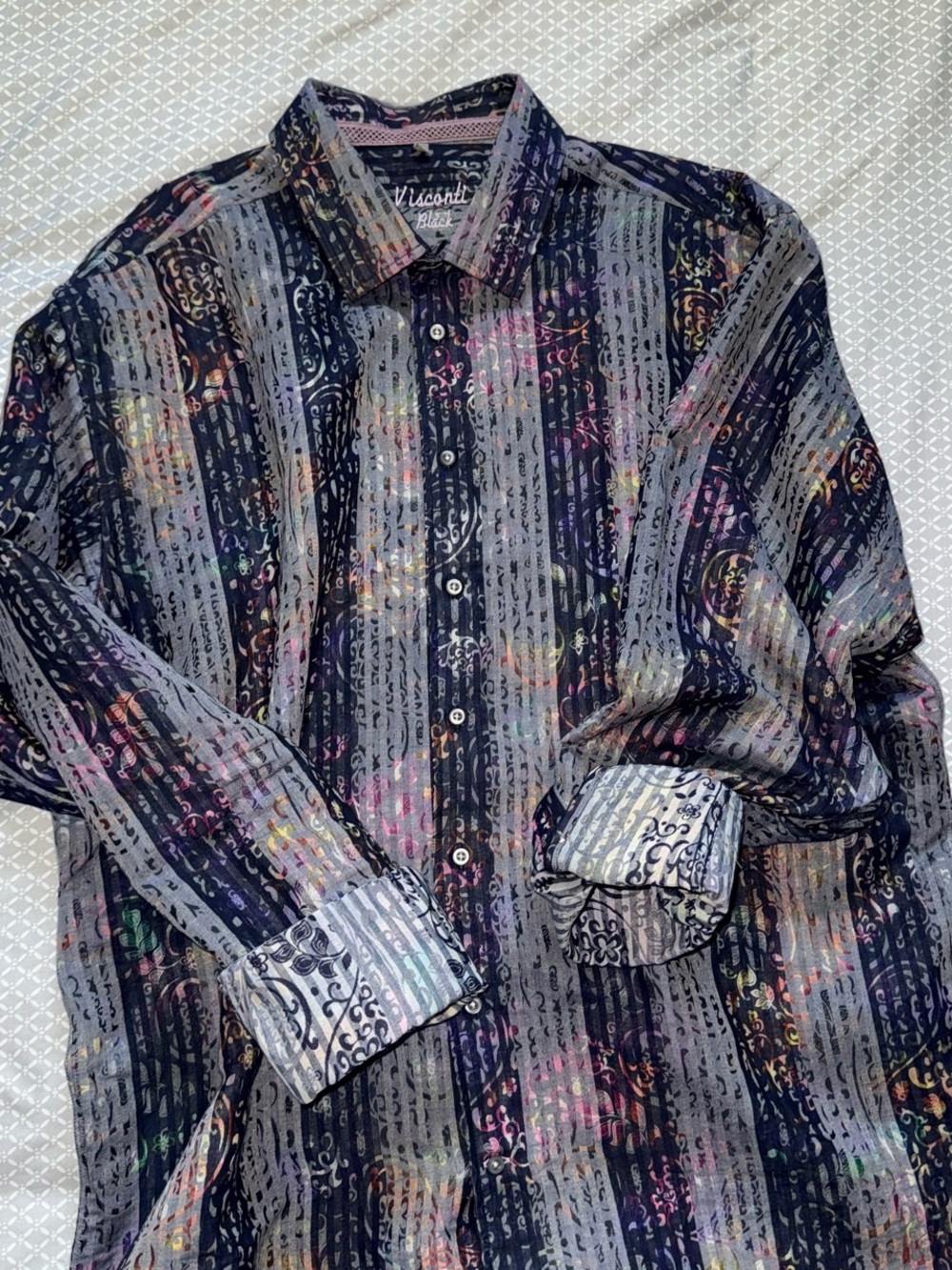 Visconti Studio Men's Navy Patterned Button-Down Shirt
